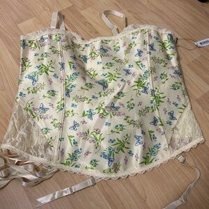 Adore Me Floral Lace Corset - Cream and Green